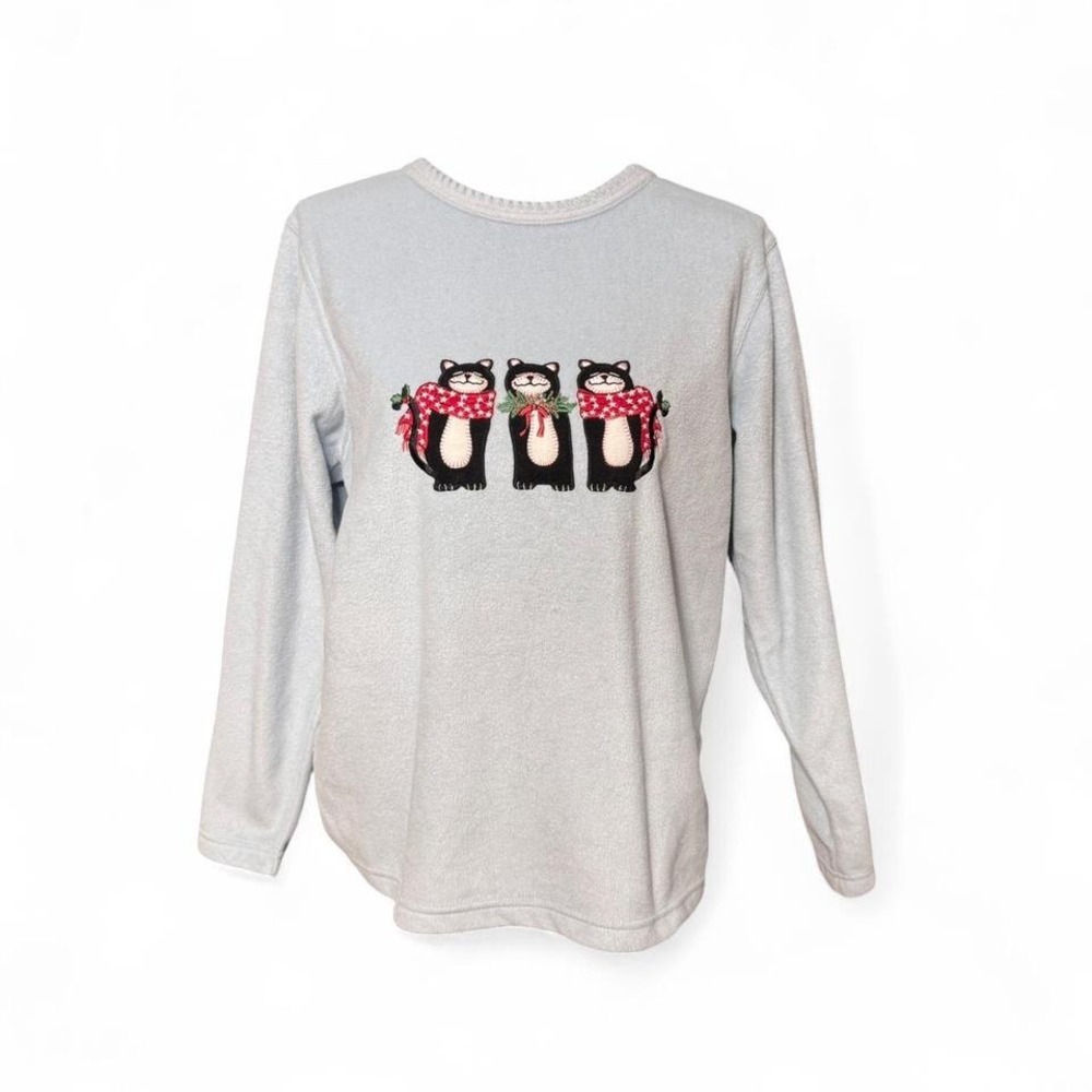 Cathy Daniel's Cat Fleece Holiday Sweater Blue Cat Lover Size Medium